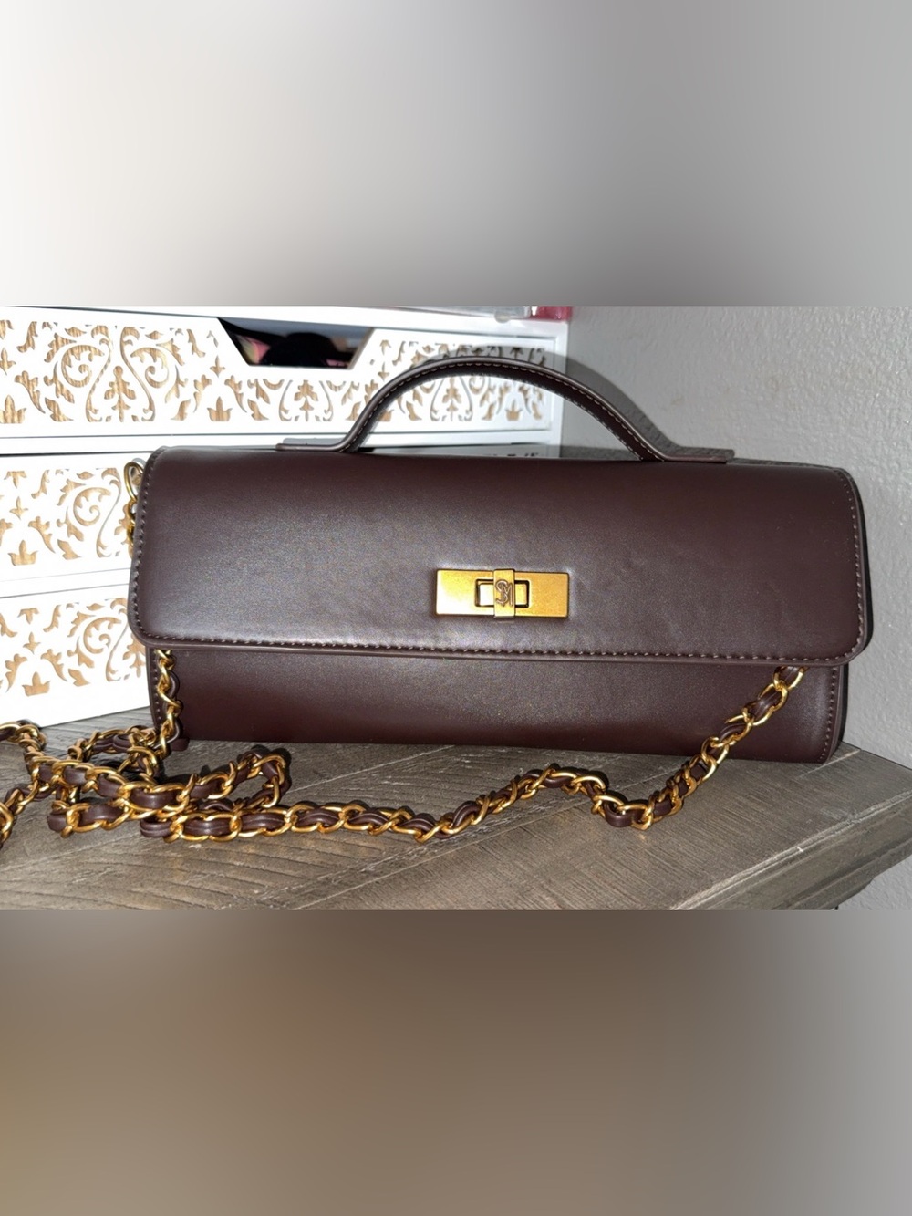NEW Steve Madden Brown Leather Top-Handle Chain Shoulder Bag